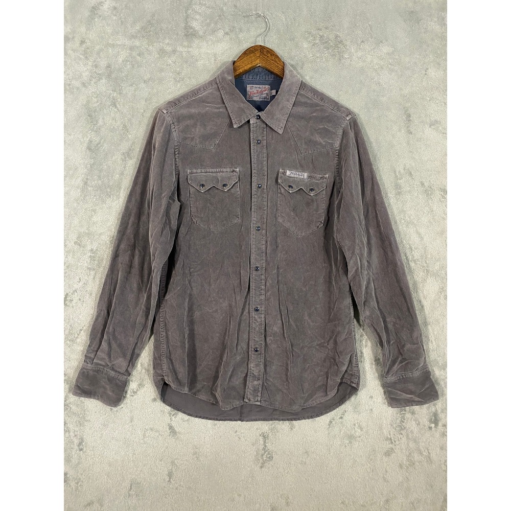 True Religion Shirt Sz L Gray Sawtooth Corduroy Western Snap Button Grunge Y2K
